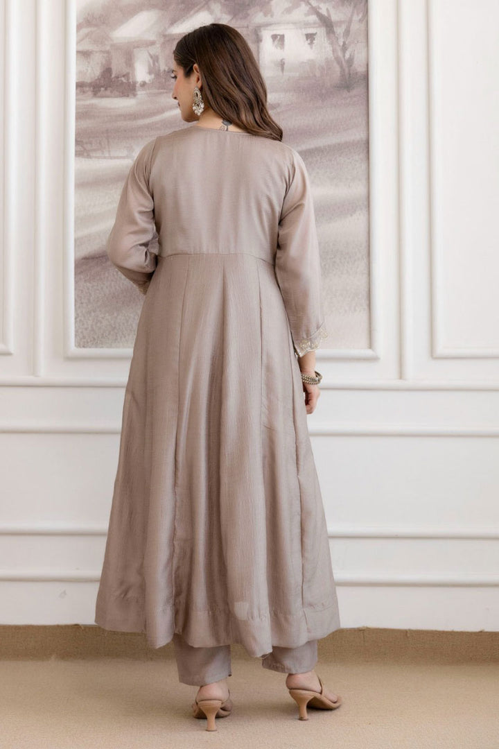 Beige Color Embroidered Chic Vichitra Fabric Anarkali Suit