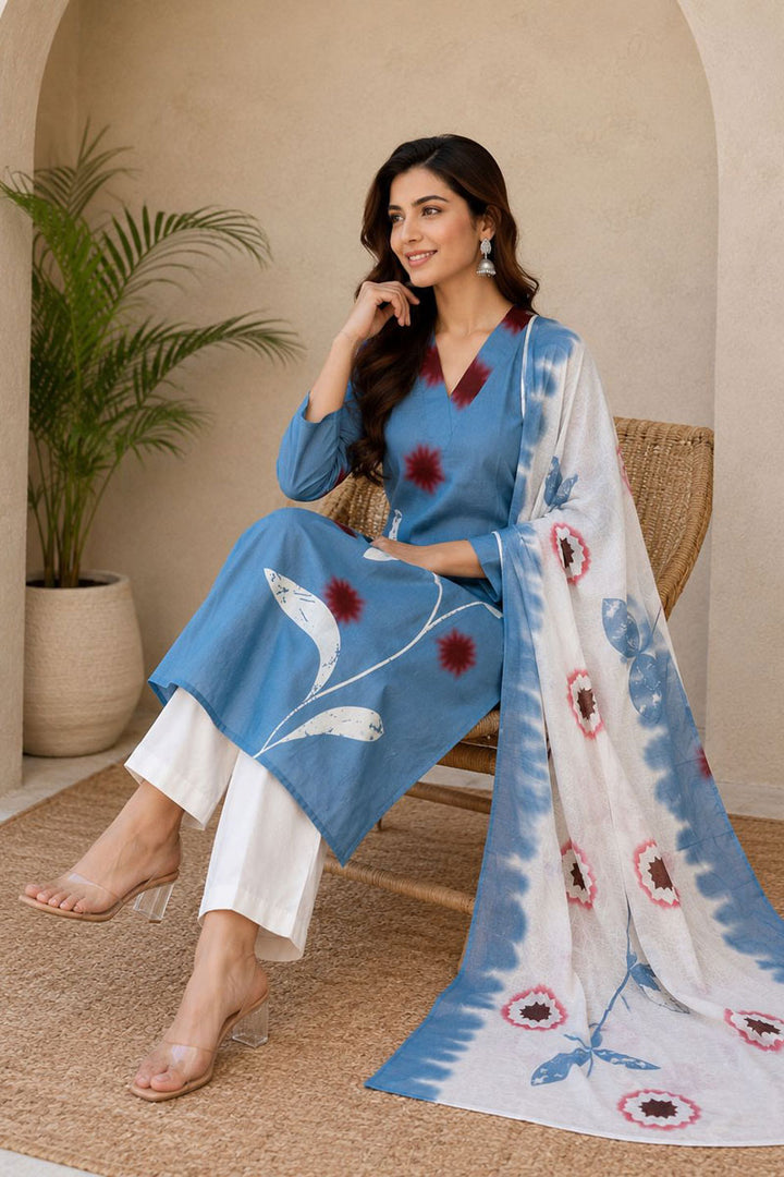 Printed Work On Linen Blue Gorgeous Salwar Suit