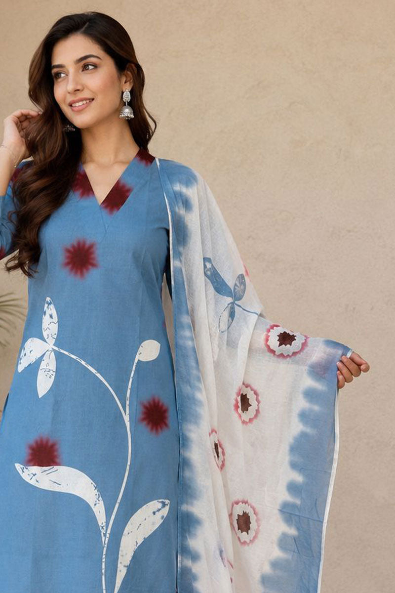 Printed Work On Linen Blue Gorgeous Salwar Suit