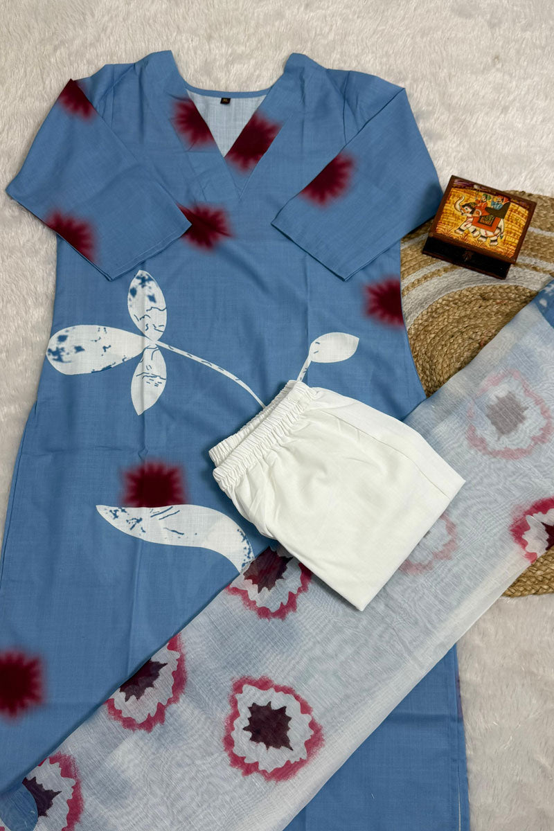 Printed Work On Linen Blue Gorgeous Salwar Suit