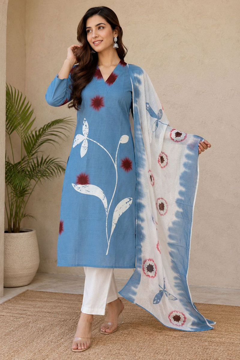 Printed Work On Linen Blue Gorgeous Salwar Suit