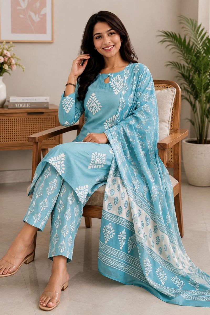 Graceful Rayon Fabric Sky Blue Salwar Suit For Festive