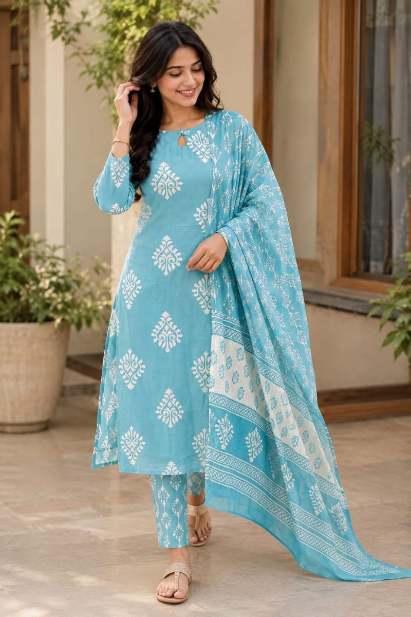 Graceful Rayon Fabric Sky Blue Salwar Suit For Festive