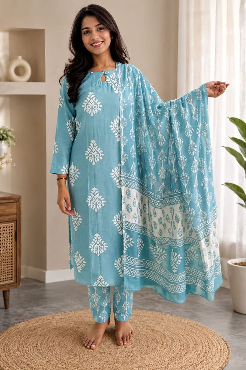 Graceful Rayon Fabric Sky Blue Salwar Suit For Festive