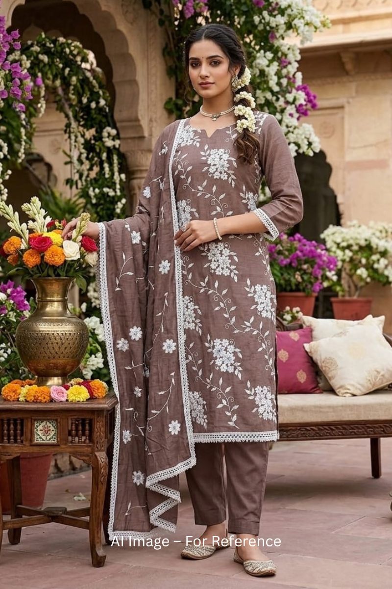 Tempting Art Silk Fabric Brown Embroidered Straight Cut Suit | Buy Online India