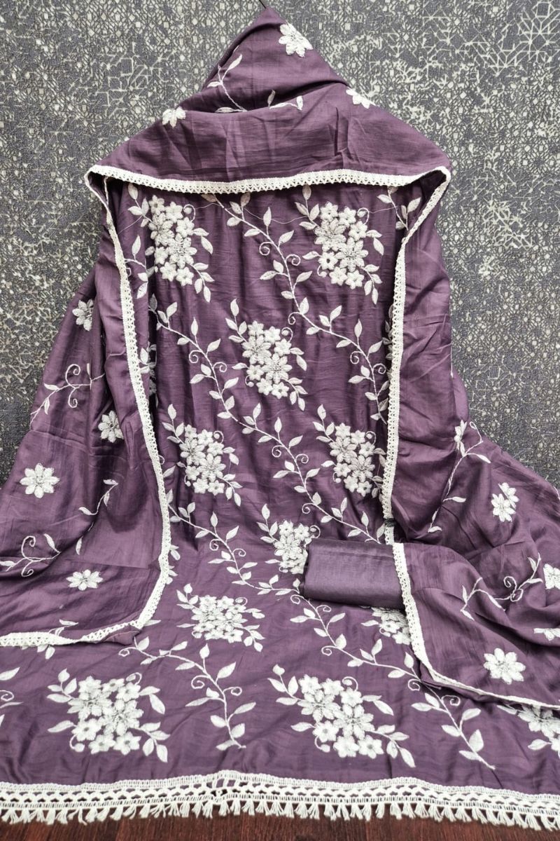 Engaging Purple Color Art Silk Embroidered Straight Cut Suit | Buy Online India