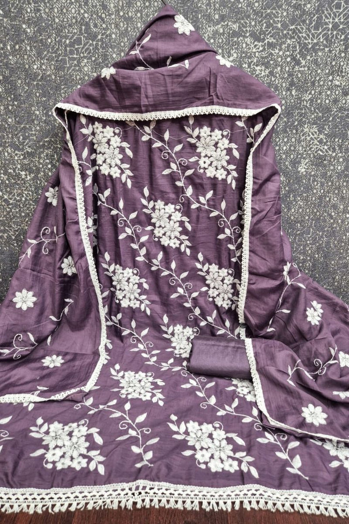 Engaging Purple Color Art Silk Embroidered Straight Cut Suit | Buy Online India