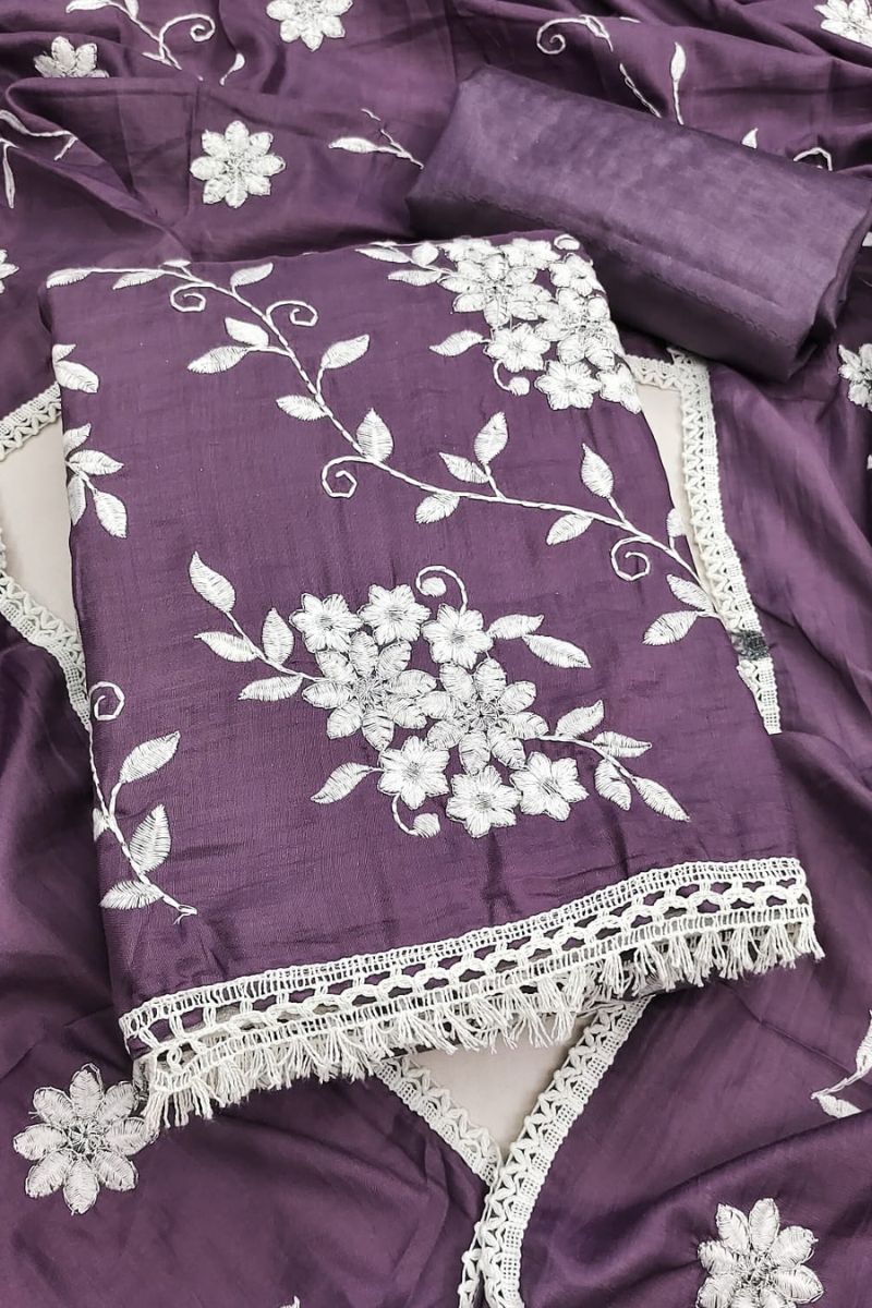 Engaging Purple Color Art Silk Embroidered Straight Cut Suit | Buy Online India