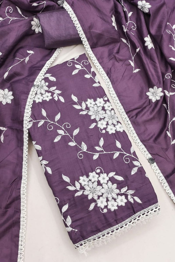 Engaging Purple Color Art Silk Embroidered Straight Cut Suit | Buy Online India