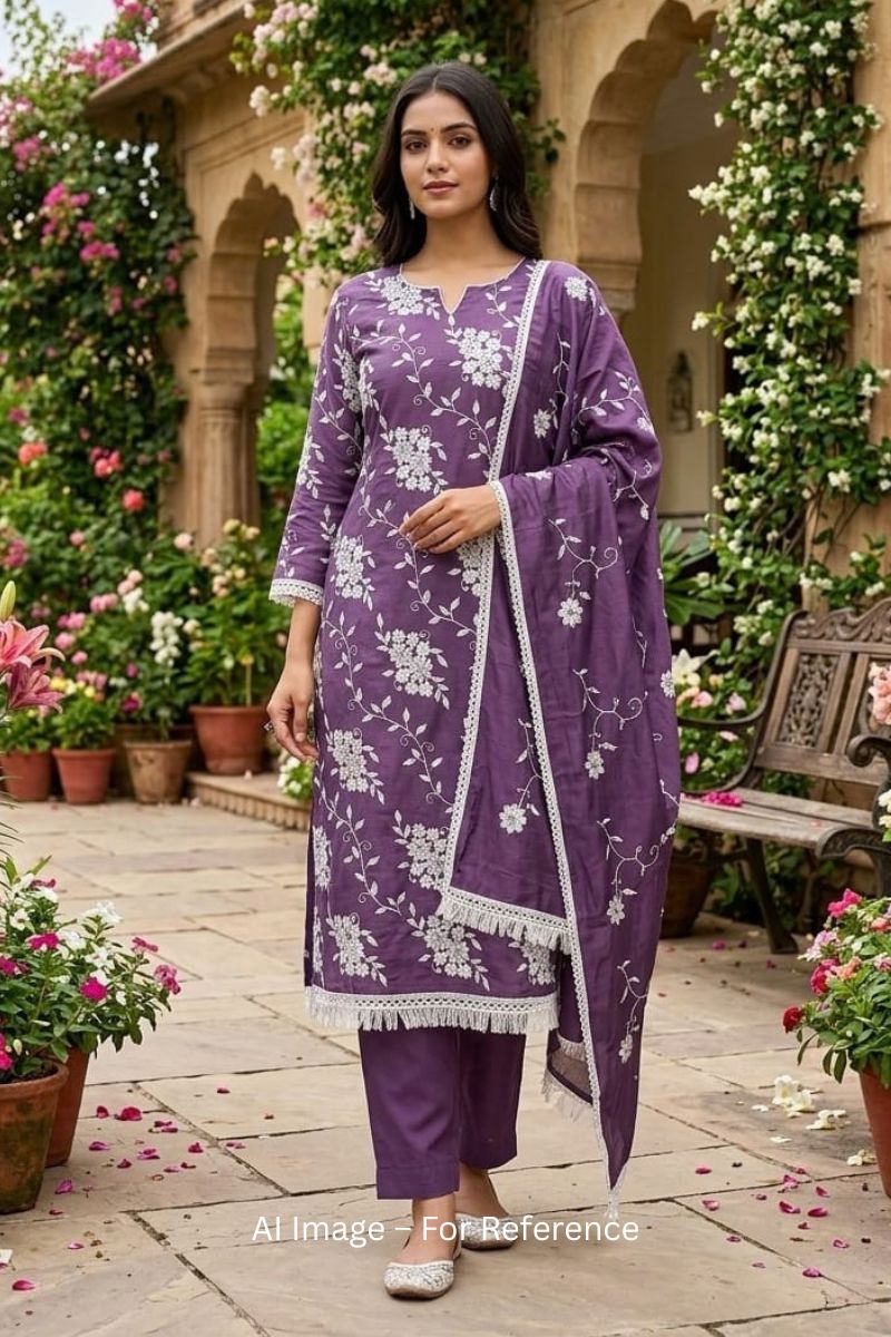 Engaging Purple Color Art Silk Embroidered Straight Cut Suit | Buy Online India