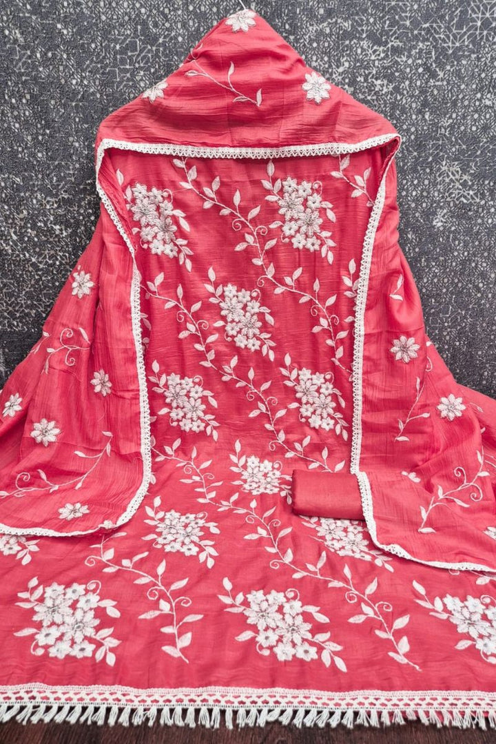Rani Color Embroidered Gorgeous Straight Cut Art Silk Fabric Suit | Buy Online India