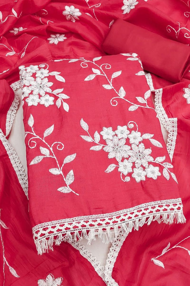 Rani Color Embroidered Gorgeous Straight Cut Art Silk Fabric Suit | Buy Online India