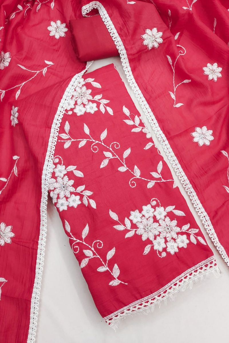 Rani Color Embroidered Gorgeous Straight Cut Art Silk Fabric Suit | Buy Online India