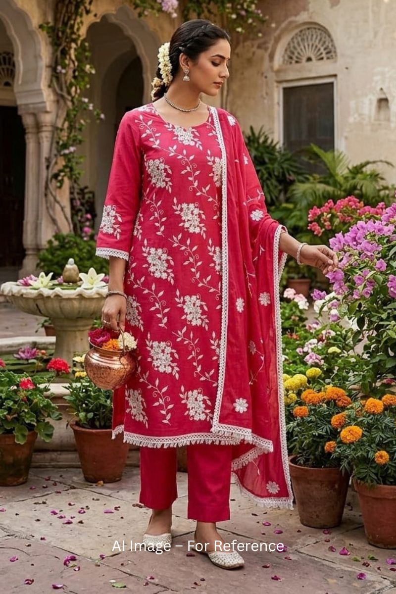Rani Color Embroidered Gorgeous Straight Cut Art Silk Fabric Suit | Buy Online India
