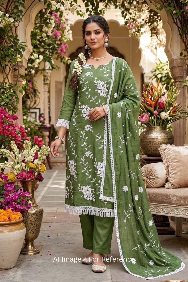 Lovely Art Silk Fabric Green Embroidered Straight Cut Suit | Buy Online India