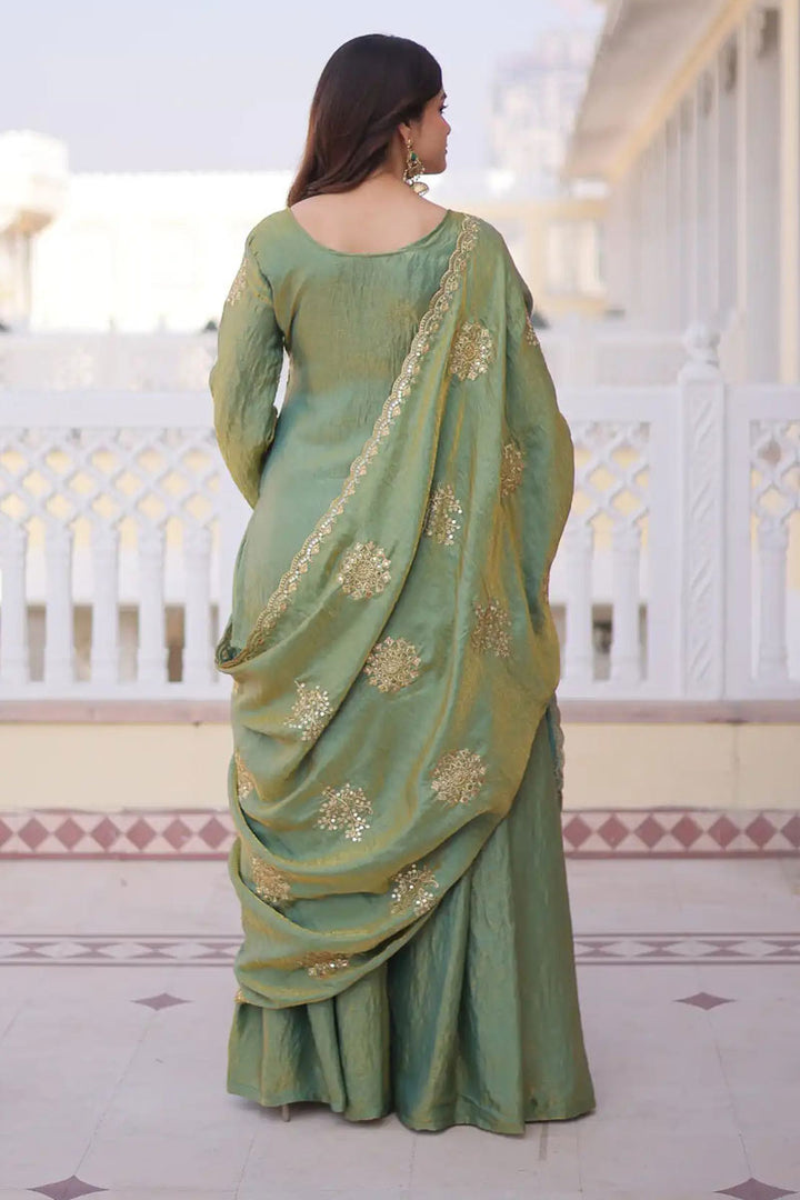 Tempting Fancy Fabric Olive Color Readymade Palazzo Suit