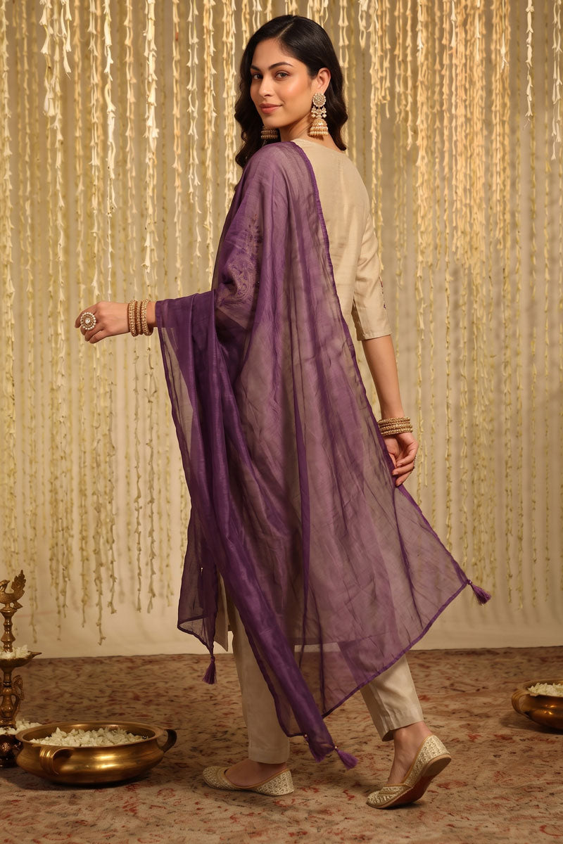 Chanderi Fabric Readymade Salwar Suit In Beige Color