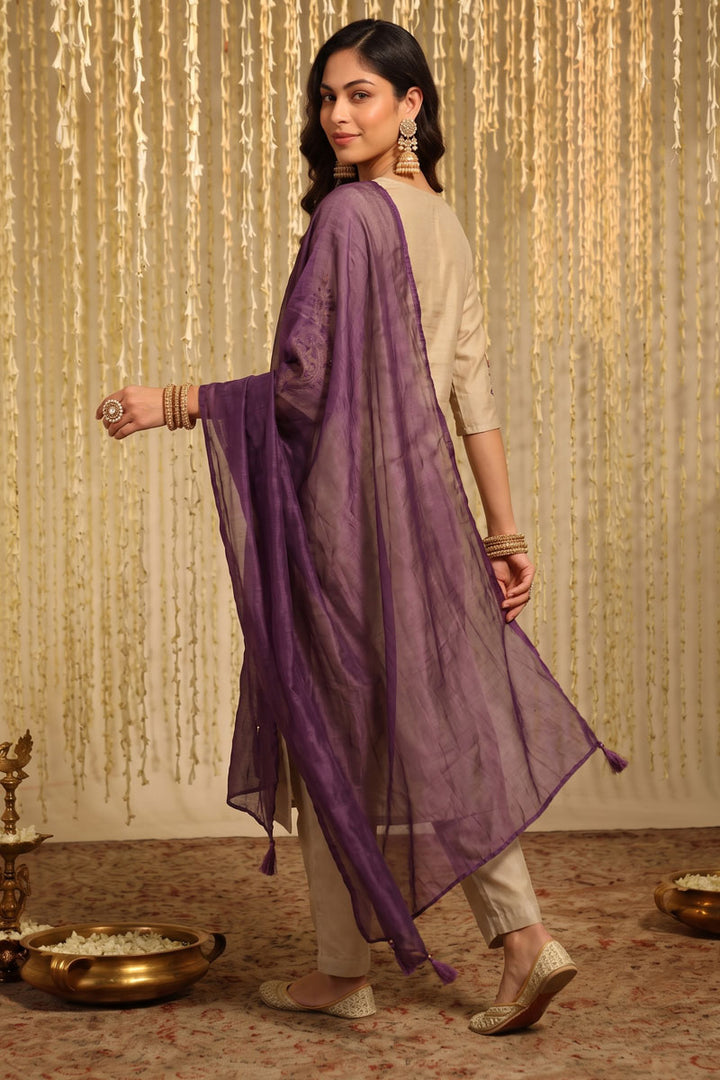 Chanderi Fabric Readymade Salwar Suit In Beige Color