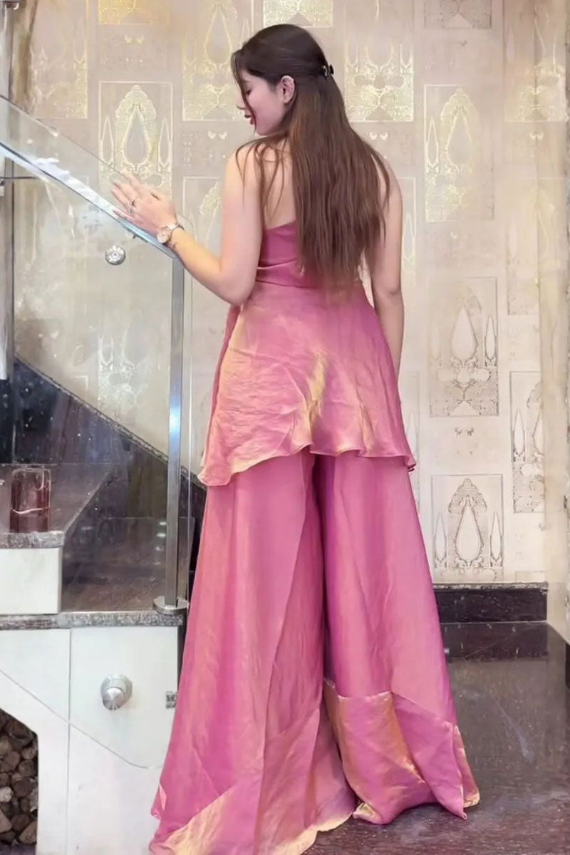Pink Fancy Fabric Readymade Indo Western Palazzo Set