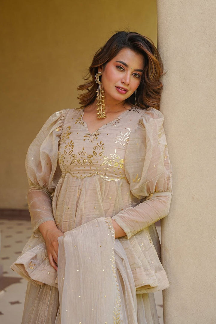 Fancy Work On Cream Color Readymade Sharara Suit