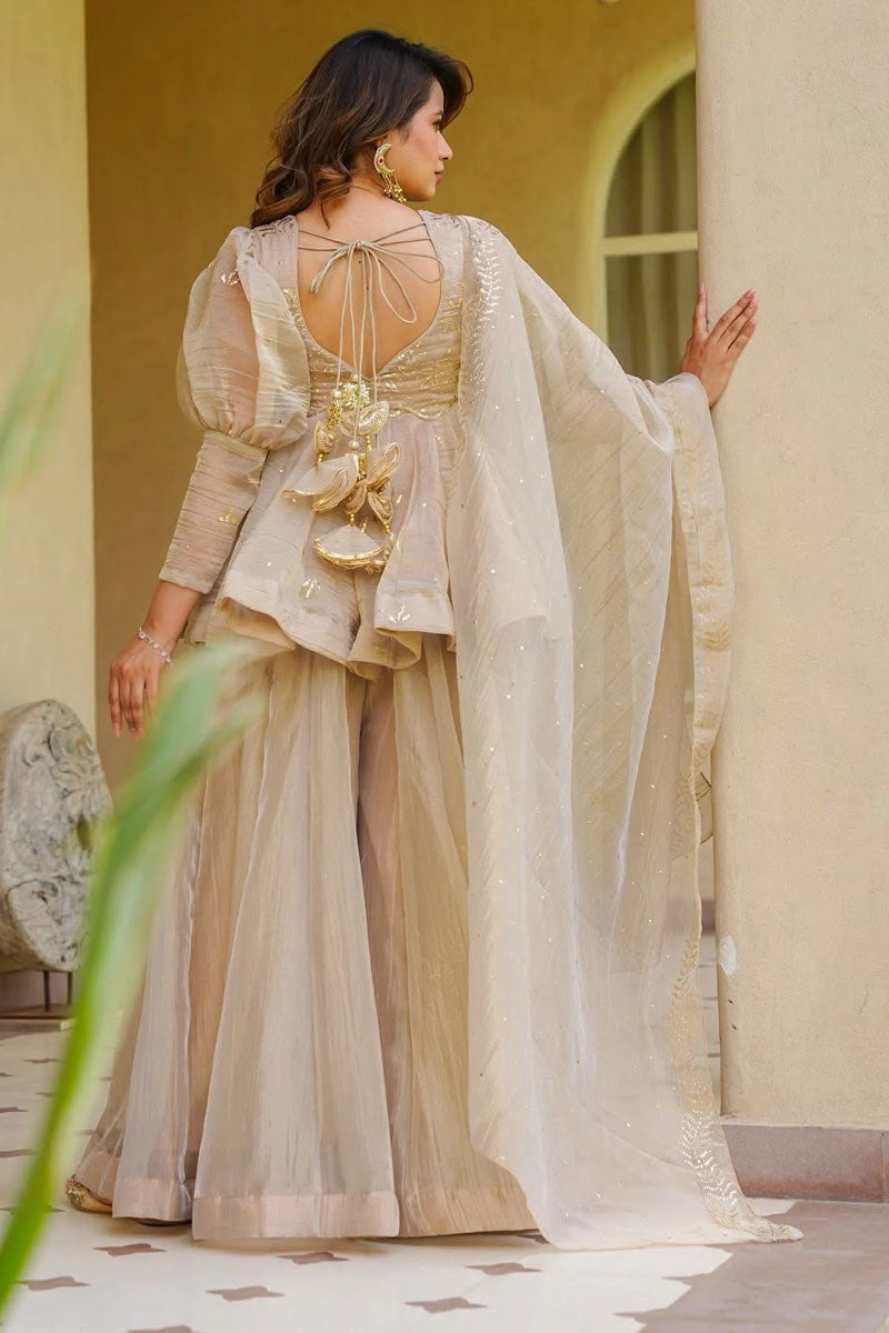 Fancy Work On Cream Color Readymade Sharara Suit