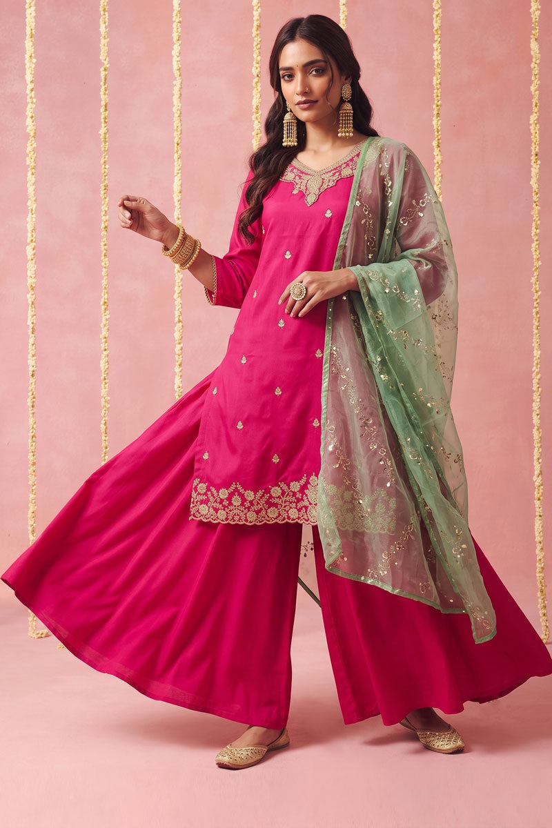 Readymade Viscose Fabric Pink Sharara Suit | Buy Online India