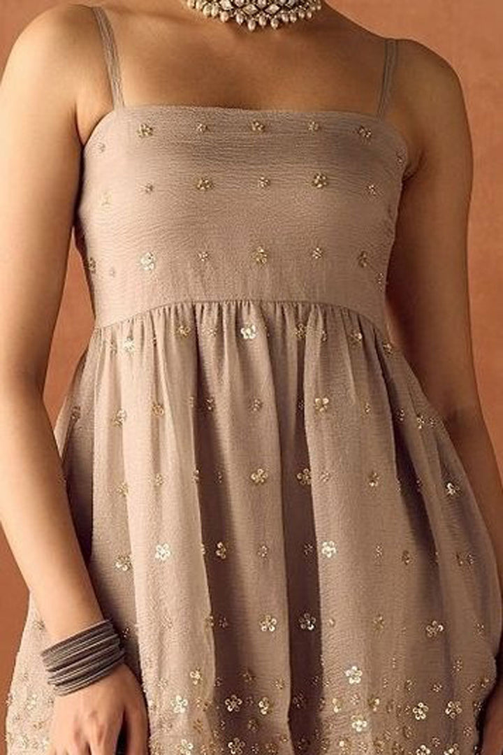 Beige Color Embroidered Viscose Organza Sharara Suit | Buy Online India