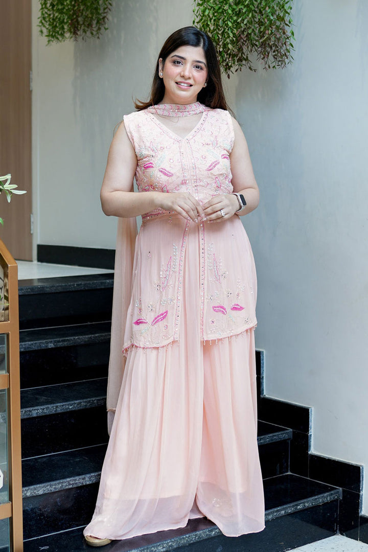 Peach Color Georgette Peplum Style Sharara Suit | Buy Online India