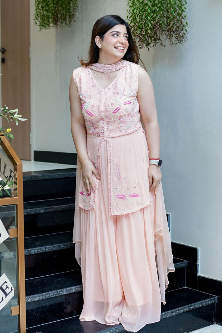 Peach Color Georgette Peplum Style Sharara Suit | Buy Online India