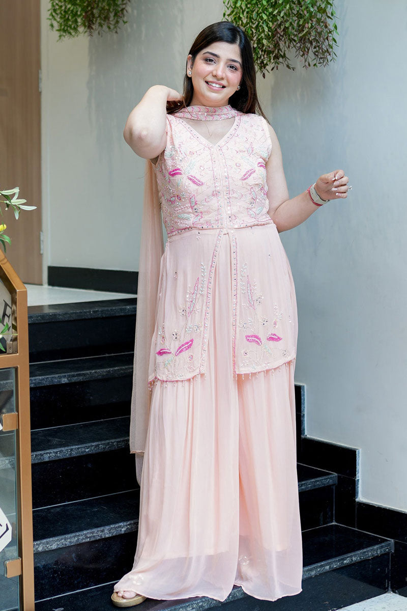 Peach Color Georgette Peplum Style Sharara Suit | Buy Online India