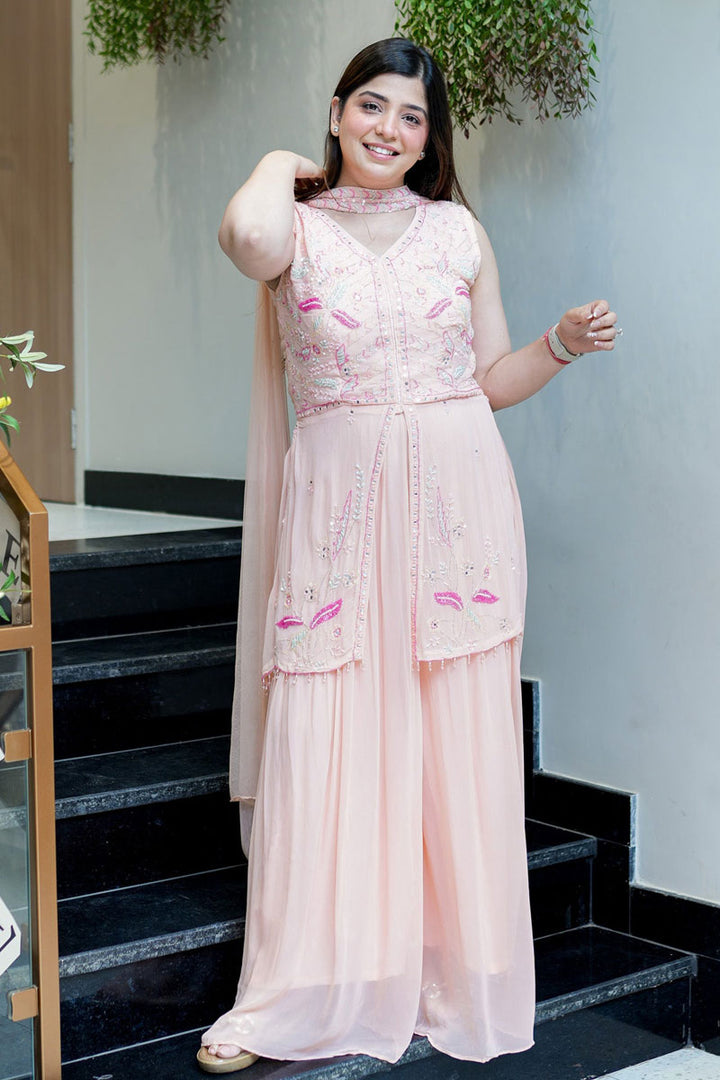 Peach Color Georgette Peplum Style Sharara Suit | Buy Online India