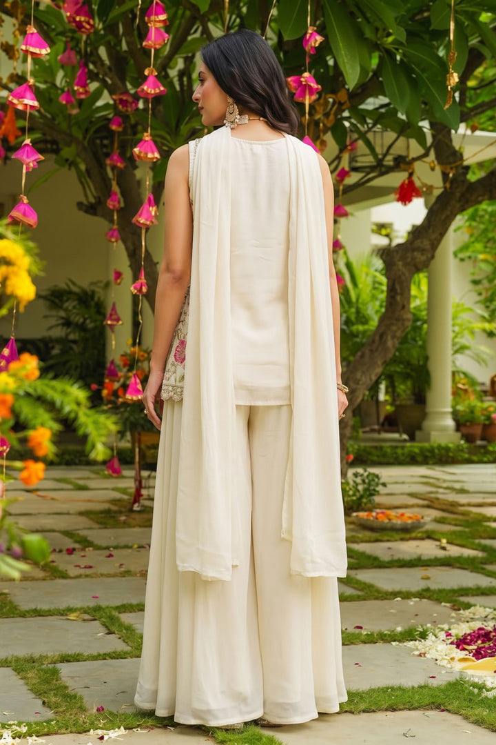 Awesome Art Silk Fabric Off White Flared Sharara Suit | Buy Online India