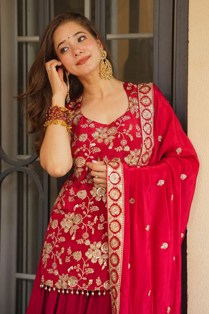 Art Silk Fabric Red Color Readymade Sharara Suit | Buy Online India