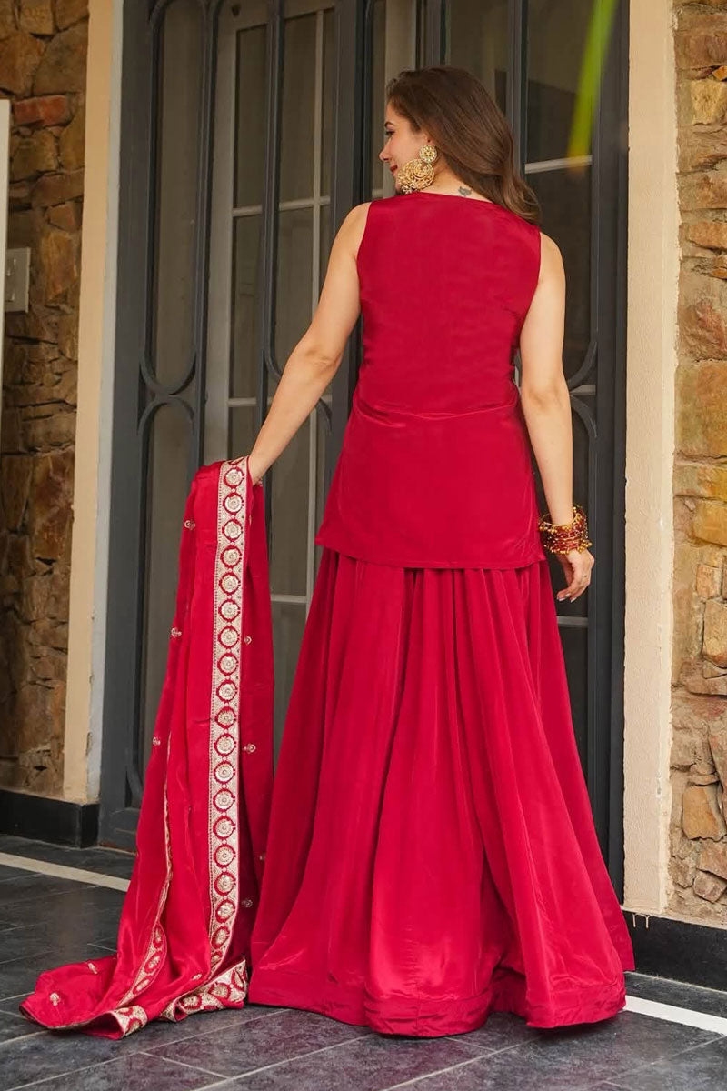 Art Silk Fabric Red Color Readymade Sharara Suit | Buy Online India