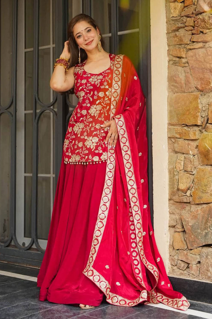 Art Silk Fabric Red Color Readymade Sharara Suit | Buy Online India
