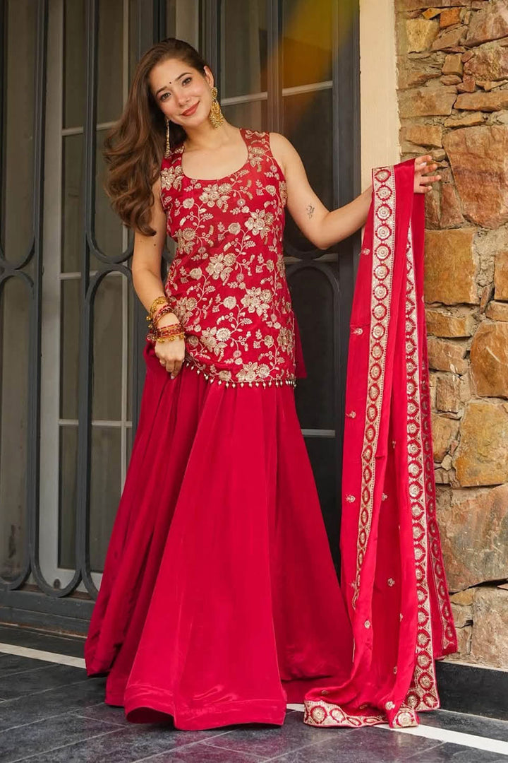 Art Silk Fabric Red Color Readymade Sharara Suit | Buy Online India