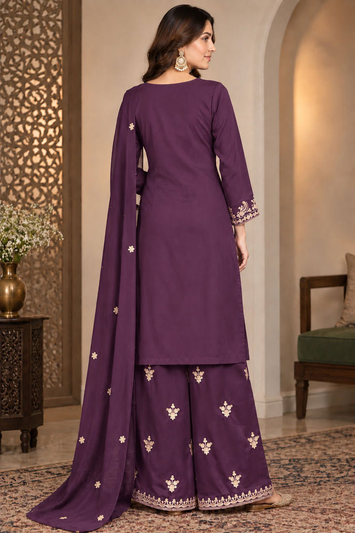 Engaging Purple Chinon Fabric Readymade Palazzo Suit | Buy Online India