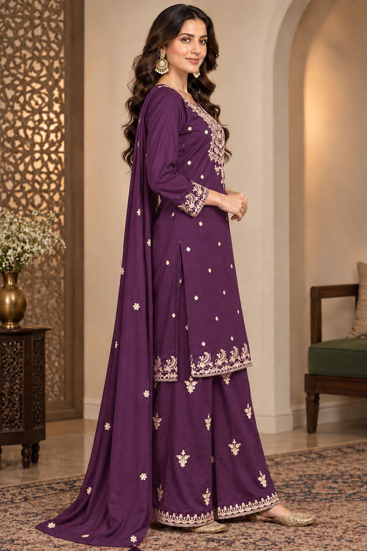 Engaging Purple Chinon Fabric Readymade Palazzo Suit | Buy Online India