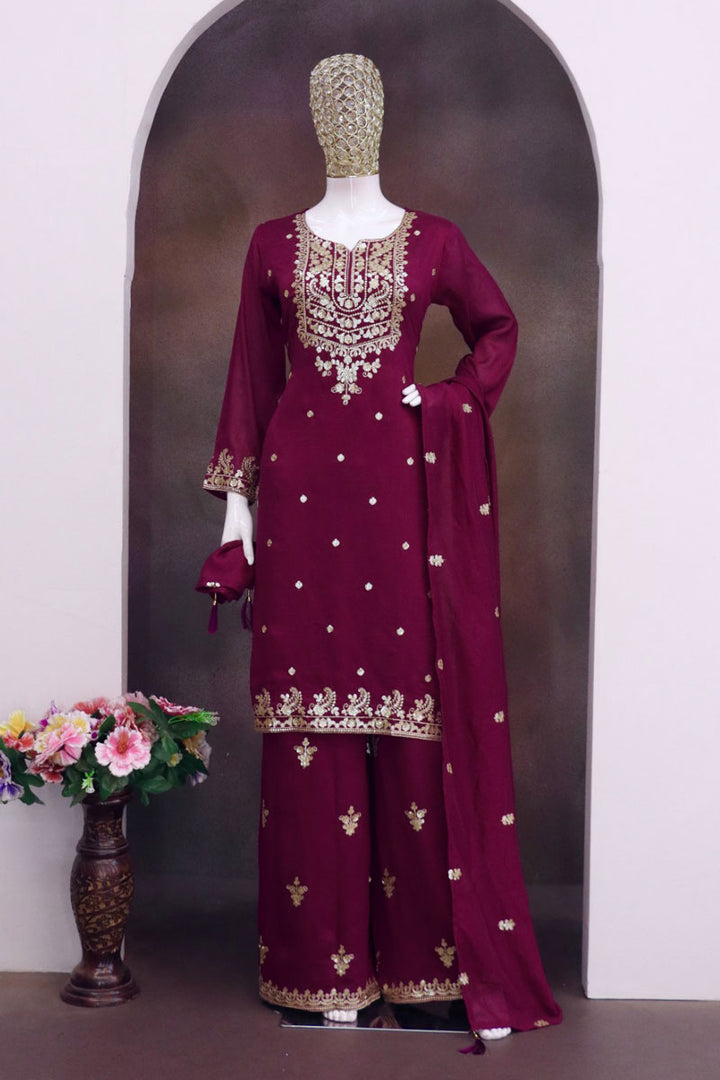 Engaging Purple Chinon Fabric Readymade Palazzo Suit | Buy Online India