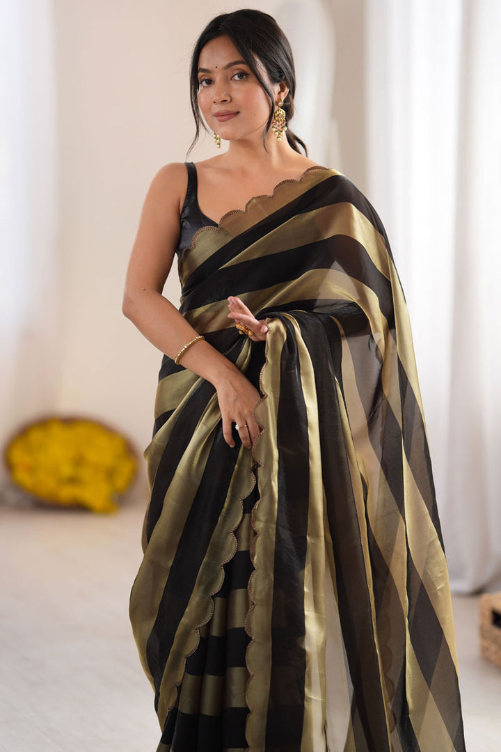 Satin Weaving Pattern Black Saree For Party | Buy Online India