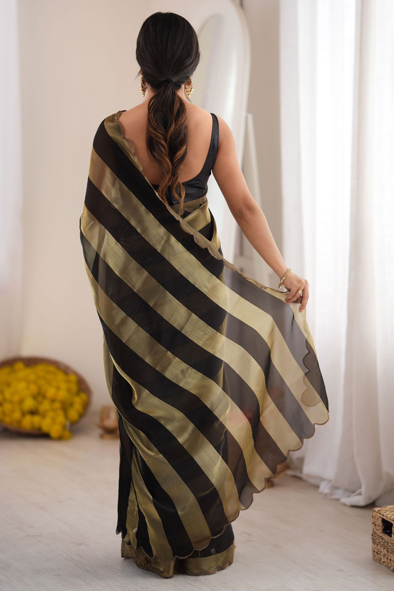 Satin Weaving Pattern Black Saree For Party | Buy Online India