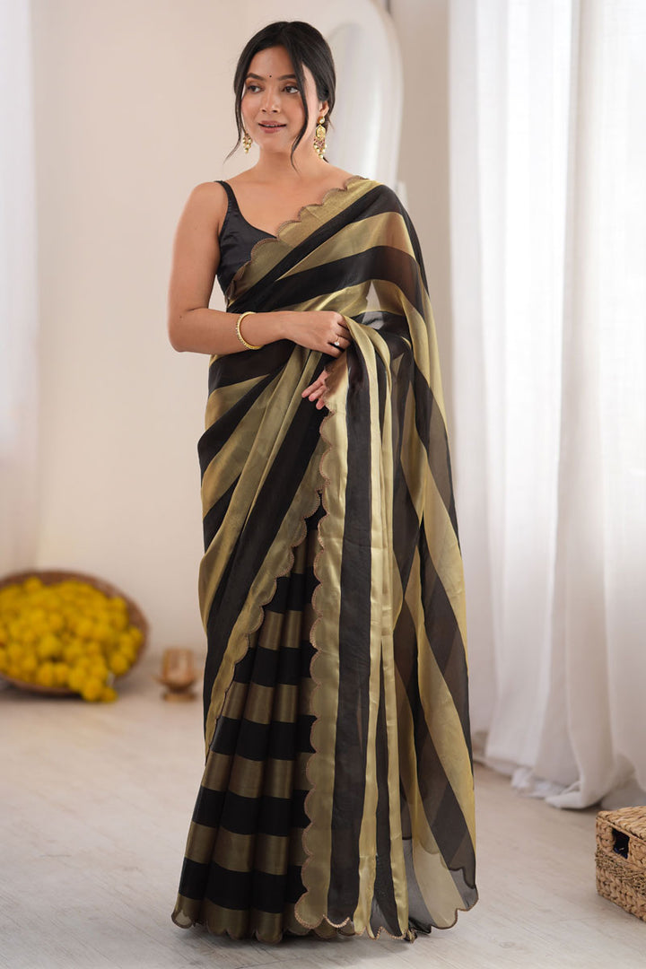 Satin Weaving Pattern Black Saree For Party | Buy Online India
