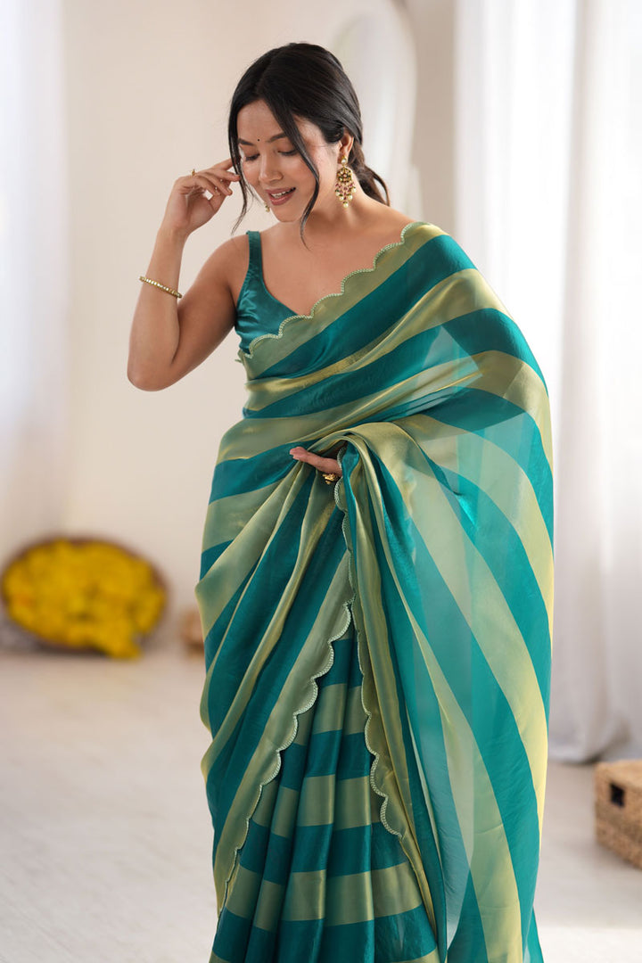 Party Style Satin Weaving Pattern Saree In Teal Color | Buy Online India