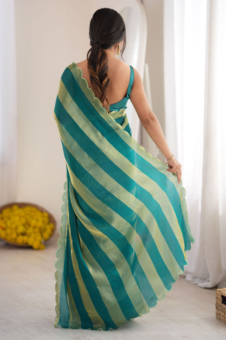 Party Style Satin Weaving Pattern Saree In Teal Color | Buy Online India