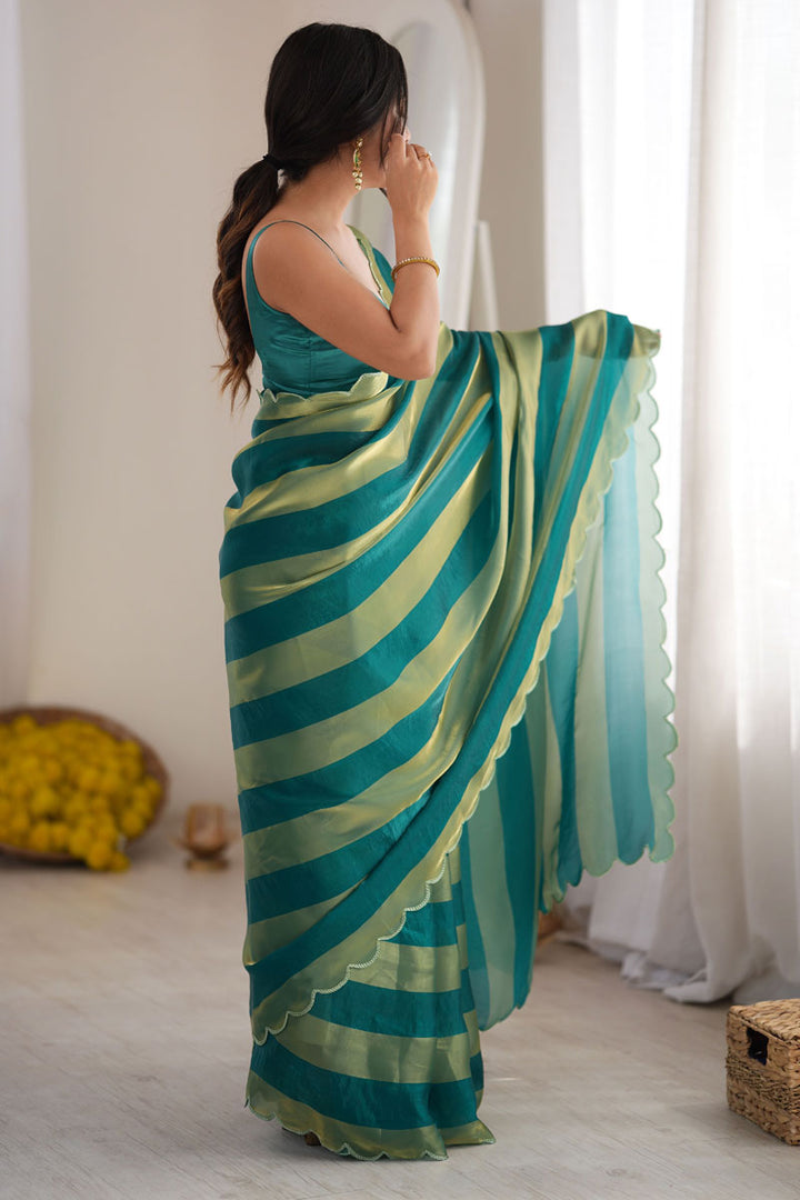 Party Style Satin Weaving Pattern Saree In Teal Color | Buy Online India