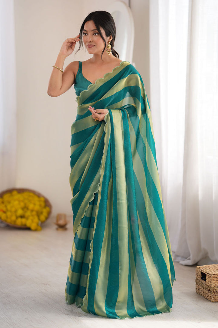 Party Style Satin Weaving Pattern Saree In Teal Color | Buy Online India