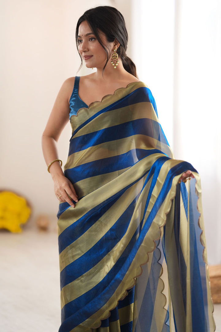 Blue Weaving Pattern Satin Saree For Party Wear | Buy Online India