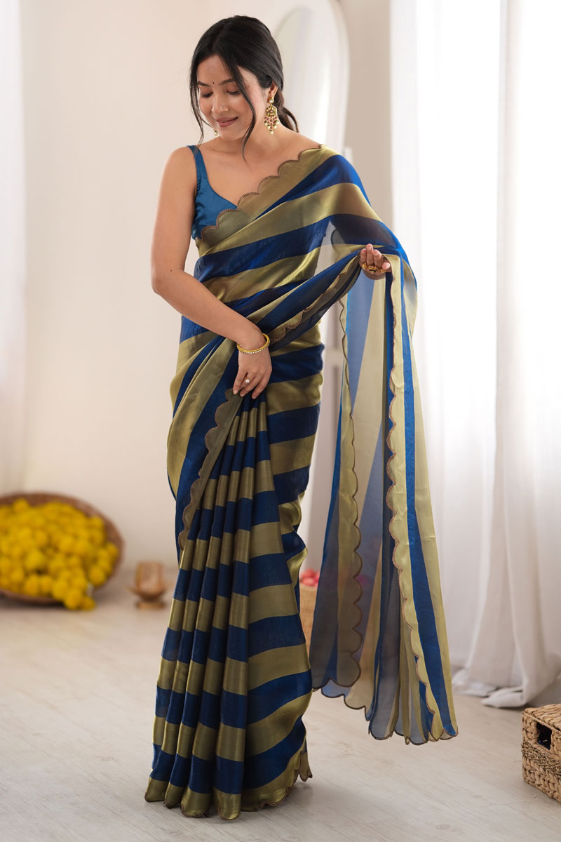 Blue Weaving Pattern Satin Saree For Party Wear | Buy Online India