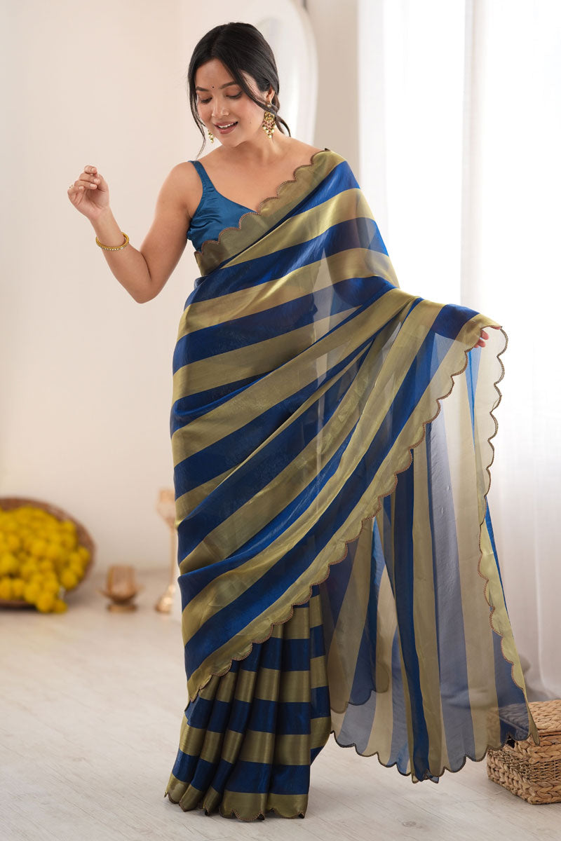 Blue Weaving Pattern Satin Saree For Party Wear | Buy Online India
