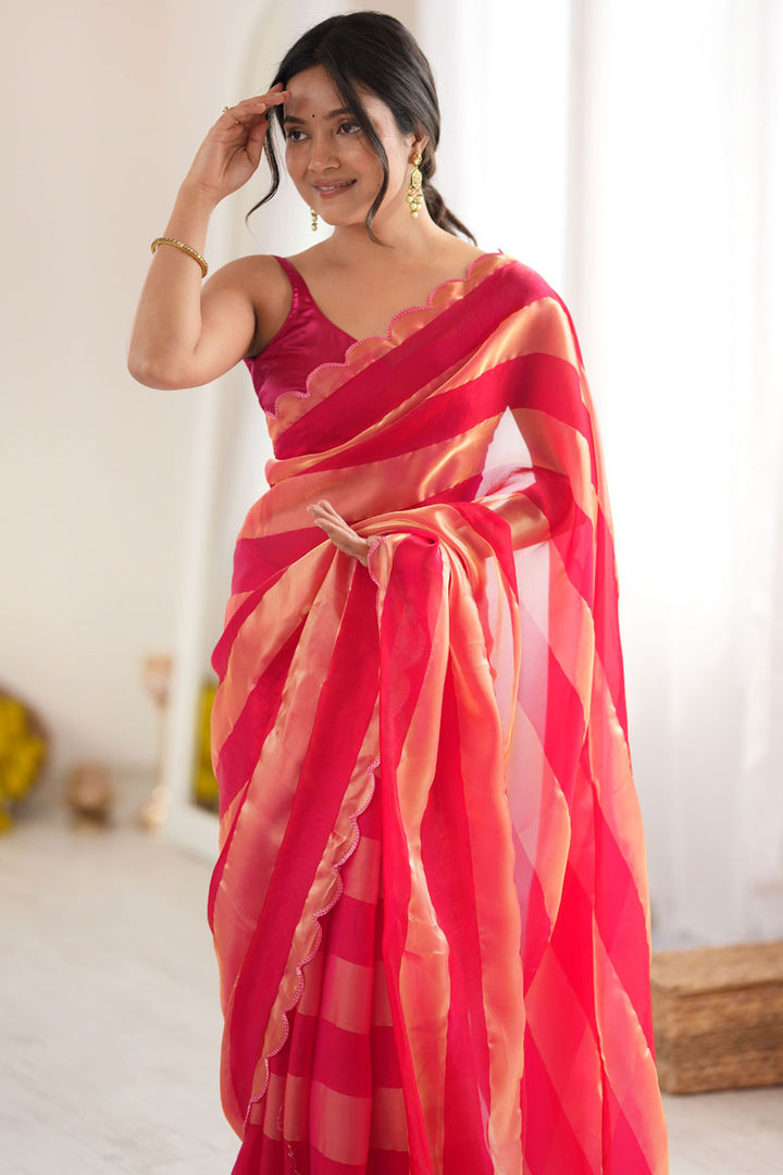 Party Wear Weaving Pattern Red Satin Saree | Buy Online India